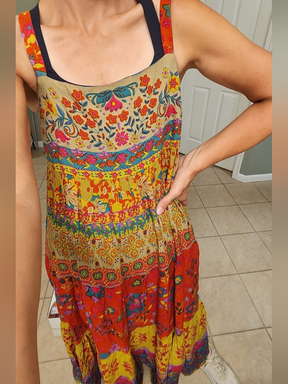 Natural Life Strappy Maxi Dress Size Xs Adjustable Straps Colorful Fun - Picture 12 of 13